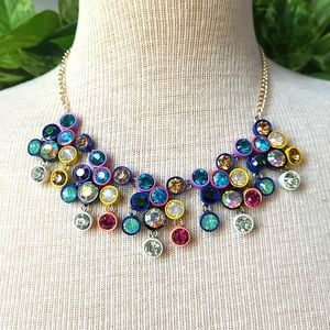 Multi-colored Brulee Bib Necklace with Colorful Rhinestones